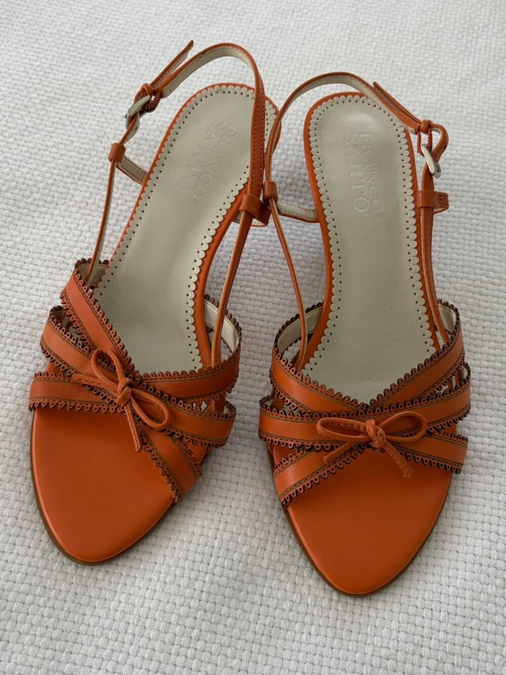 Franco Sarto size 5.5 orange leather y2k open toe sling back kitten heels